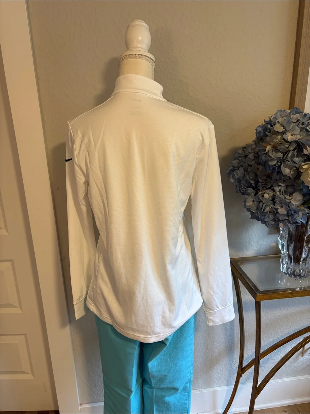 Nike White Long-Sleeve Zip-Neck Performance Top